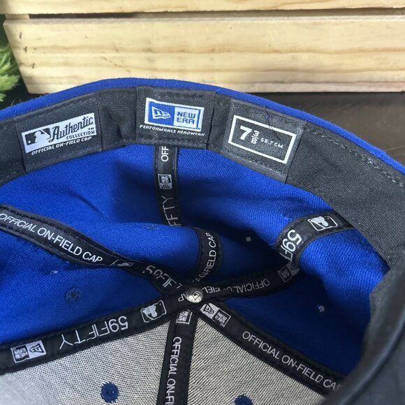 New Era 59Fifty KC Kansas City Royals Fitted Baseball Hat Size 7 3/8 Blue Black - Picture 5 of 6